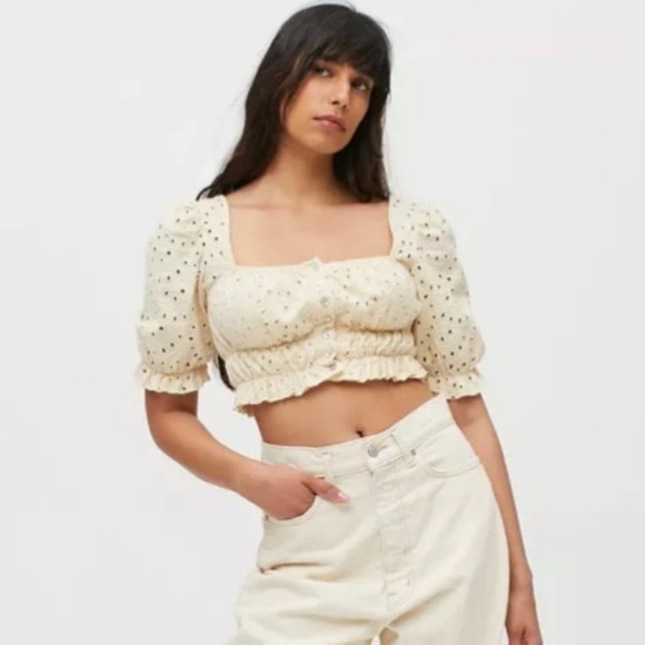 URBAN OUTFITTERS Brooke Eyelet Blouse In Ivory - Picture 1 of 5